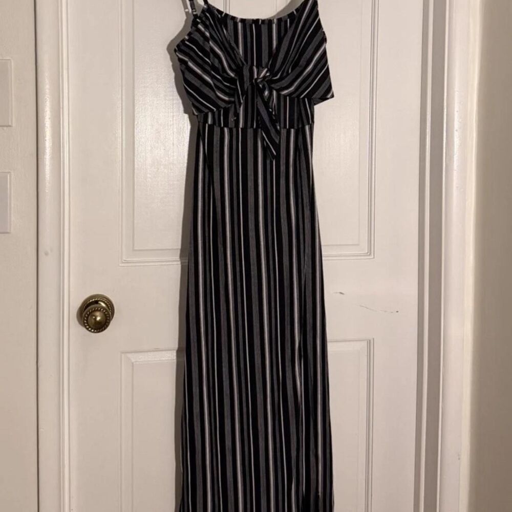 Derek Heart Womens Sleeveless Maxi Long Striped Tie Dress Back Cutout Size M
